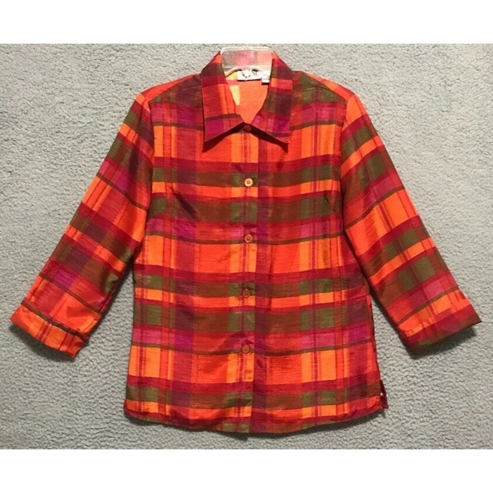 Selene Sport Shirt‎ Womens Size S 3/4 Sleeve Blouse Red Plaid